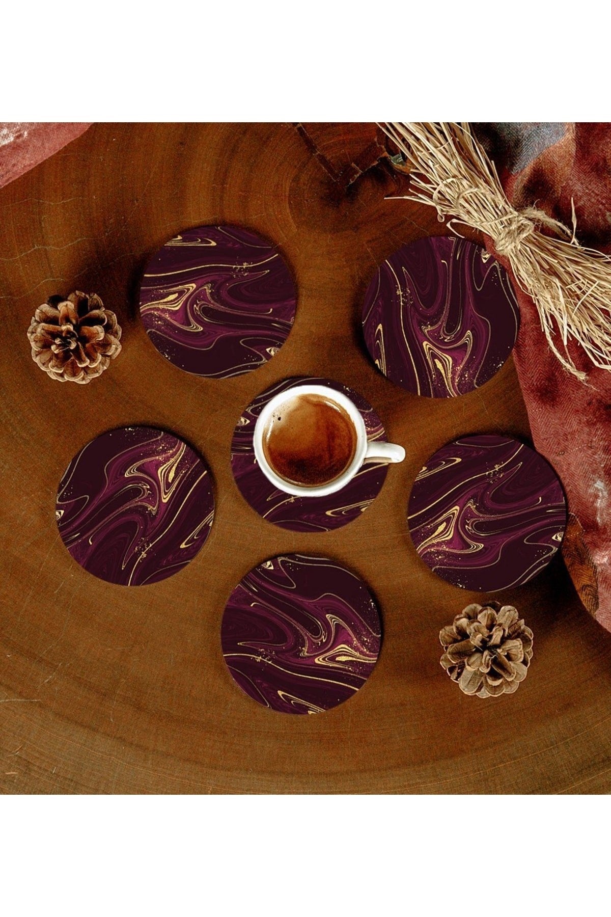 6 Adet Desenli Mdf Bardak Altlığı
