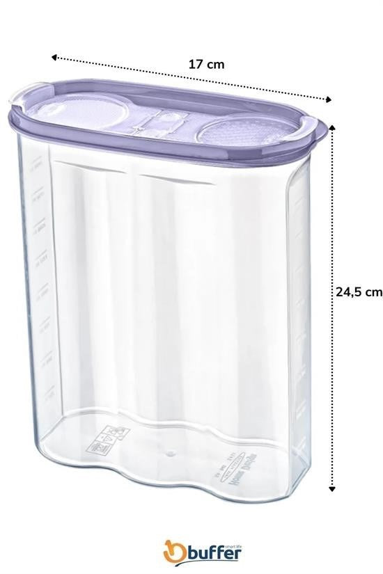 BUFFER® 2 Kapaklı Ölçekli Erzak Kuru Gıda Saklama Kutusu Kabı 2,4 Litre-SA940