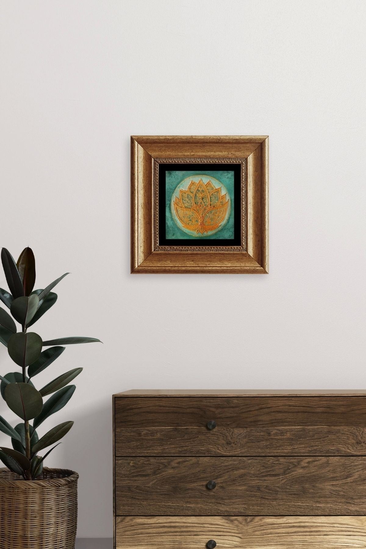 Lotus Çiçeği Çerçeveli Taş Tablo 20 cm