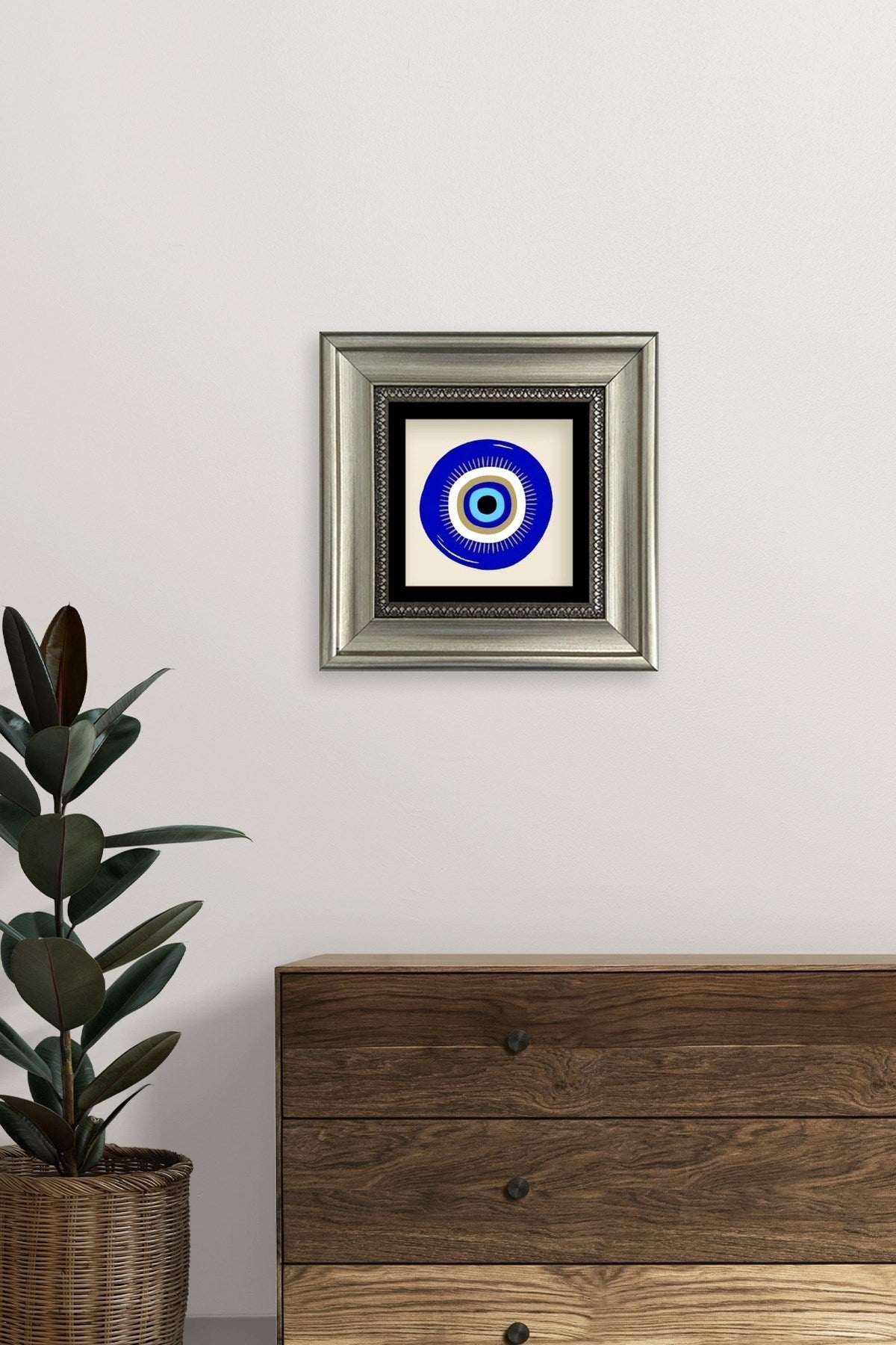 Nazar Boncuğu Çerçeveli Taş Tablo 20 cm