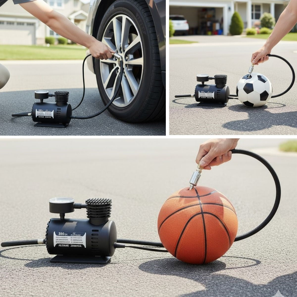 BUFFER® 300 PSI Güçlü Taşınabilir Hava Kompresörü–Araba, Motosiklet, Bisiklet ve Top Şişirme İçin Çakmaklıklı Lastik Şişirme Pompası