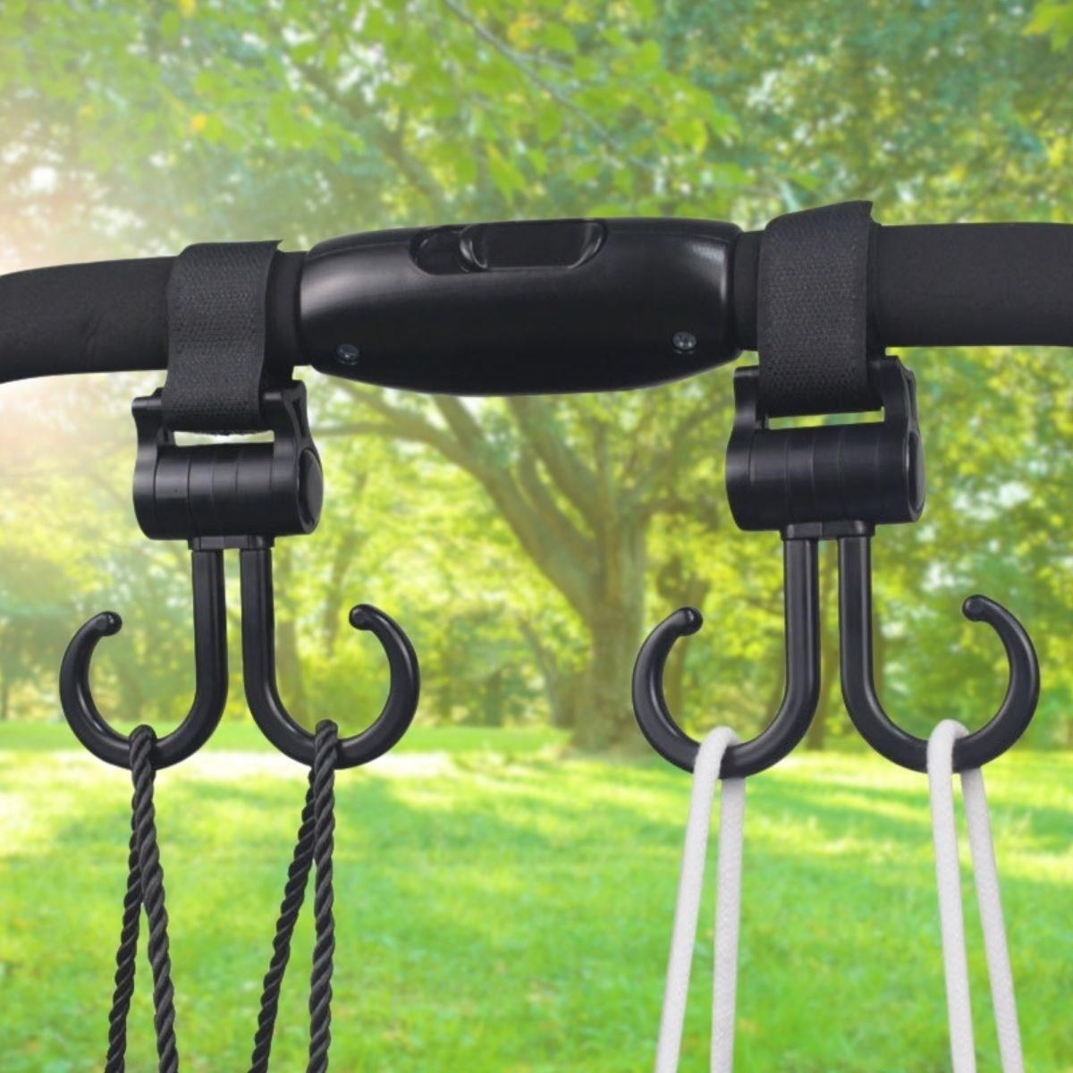 BUFFER® 2li Bebek Arabasına Uyumlu Cırtlı Eşya Taşıma Aparatı 360 Derece Dönebilen Plastik Kanca