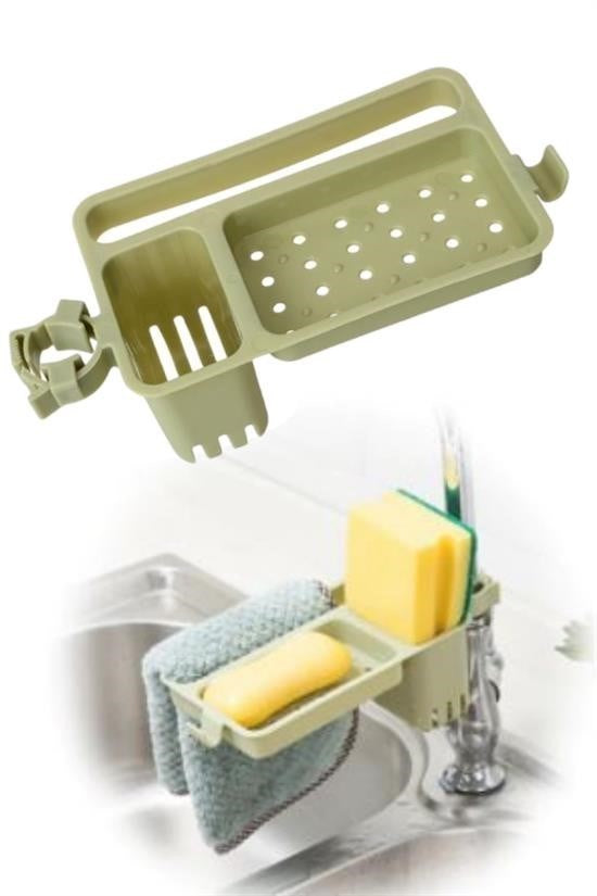 BUFFER® Musluğa Takılan Sünger Havlu Askılı Sabun Hazneli mutfak Banyo Lavabo Düzenleyici Organizer