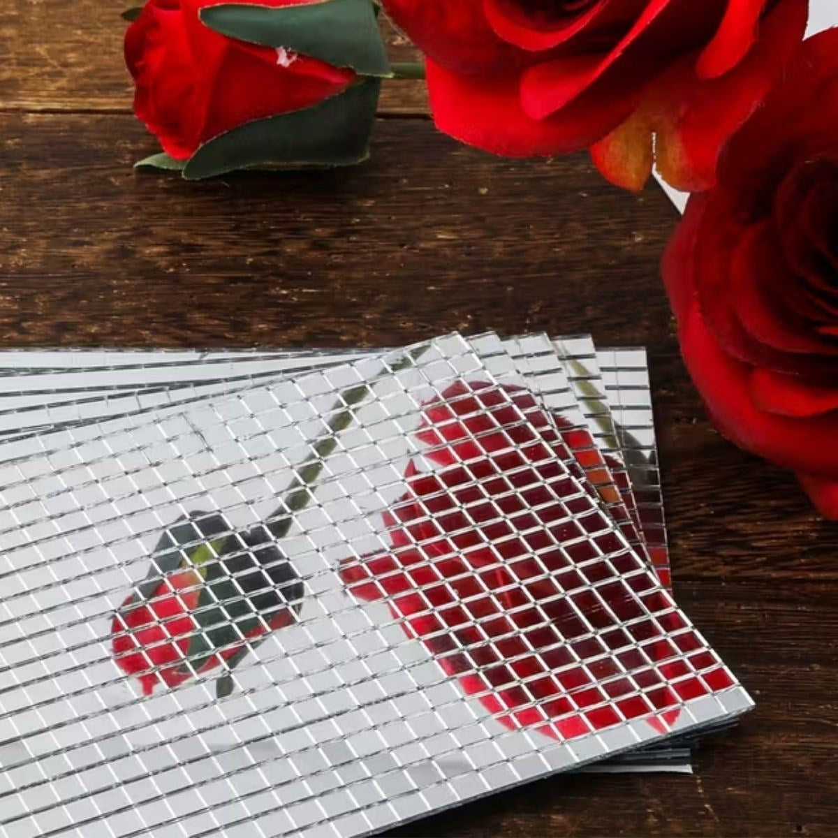 BUFFER® Kare Silver Cam Mozaik Fayans Çıkartmaları El İşi Kare Cam Fayans Kendinden Yapışkanlı Aynalı Dekor Panel 30x30 Cm