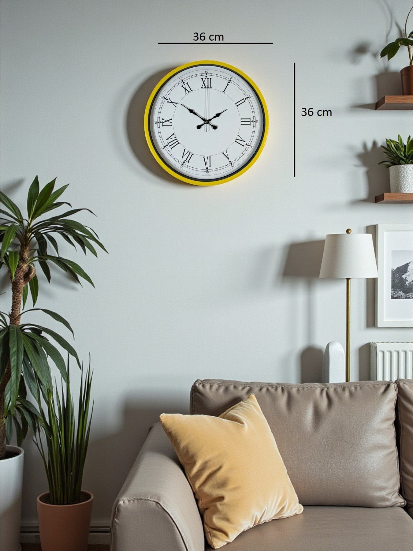 Zentime 36 Cm Sarı Dekoratif Duvar Saati