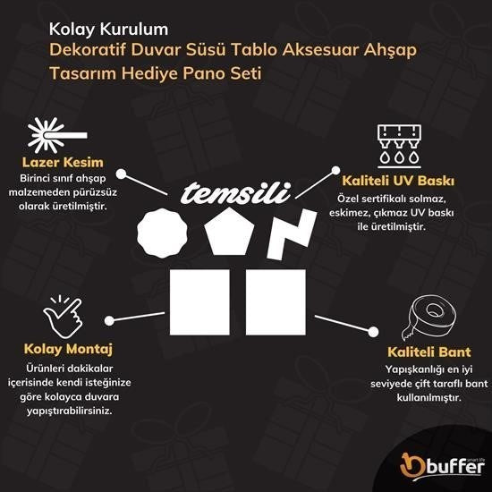BUFFER® DECO103 Supermen Dekoratif Duvar Süsü Tablo Aksesuar Ahşap Tasarım Hediye Pano Sticker Seti