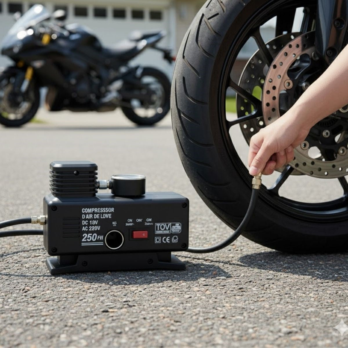 BUFFER® 250 PSI Güçlü Taşınabilir Hava Kompresörü–Araba, Motosiklet, Bisiklet ve Top Şişirme İçin Elektrikli Fişli Çakmaklıklı Lastik Şişirme Pompası