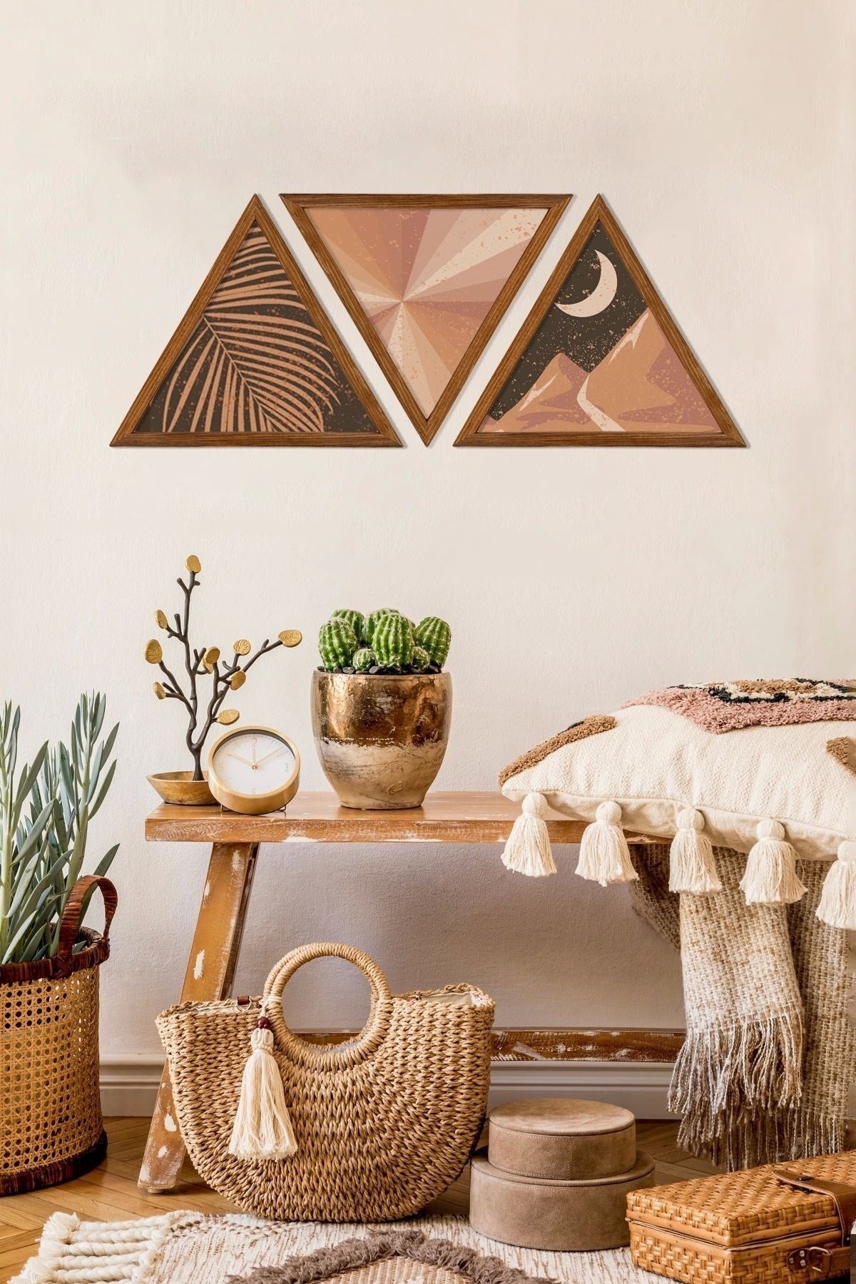 Dekoratif Üçgen Çerçeveli Ahşap Tablo Set 35 x 40