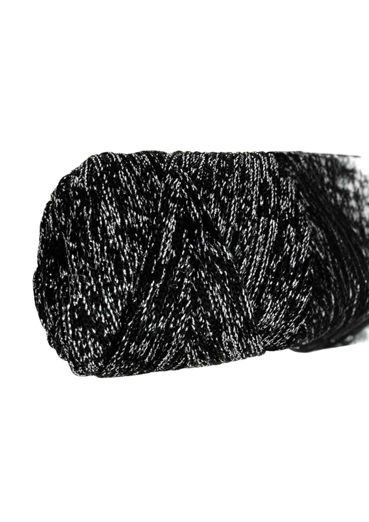Makrome İpi 3mm Polyester Siyah Gümüş Simli