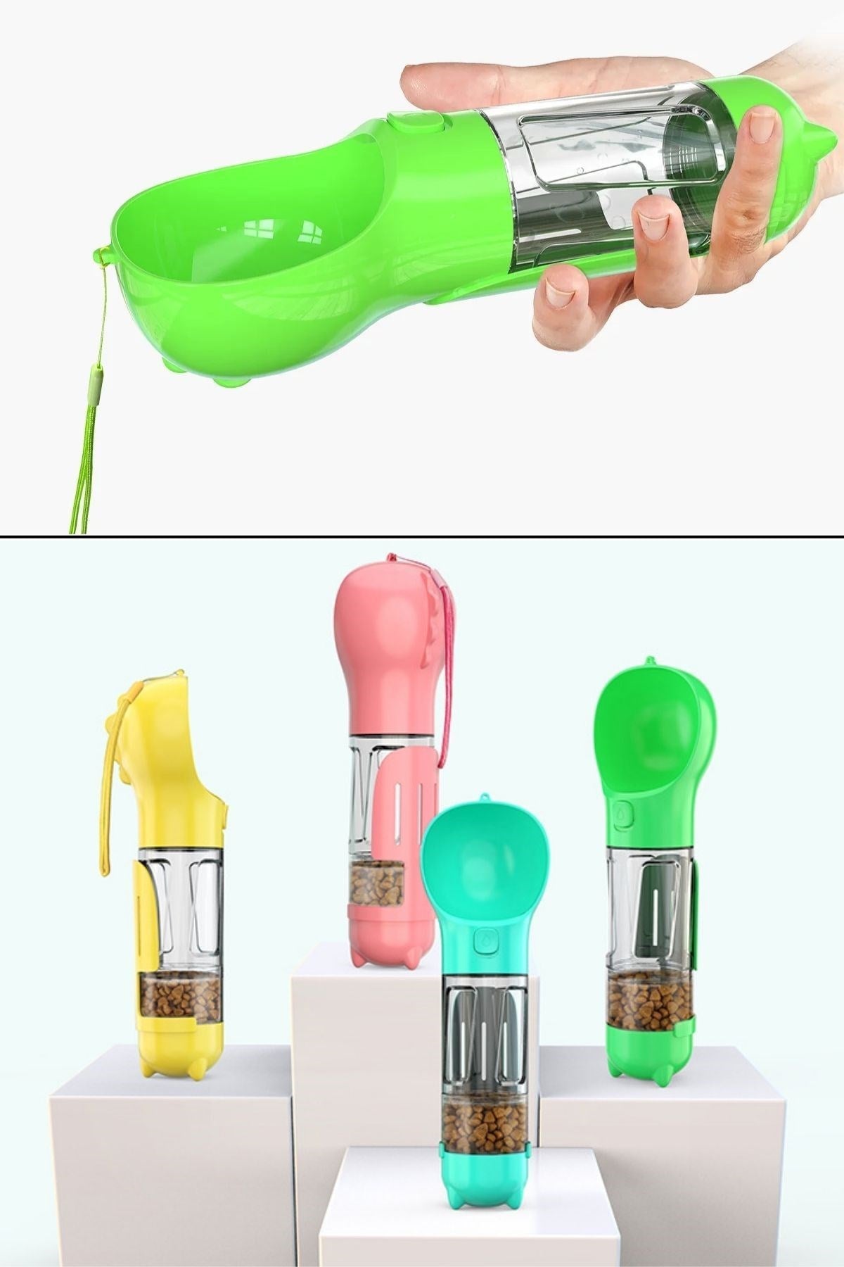 BUFFER® Taşınabilir Hazneli Mama Kaplı ,Kaka Poşetli Kedi,Köpek Suluğu-300ml