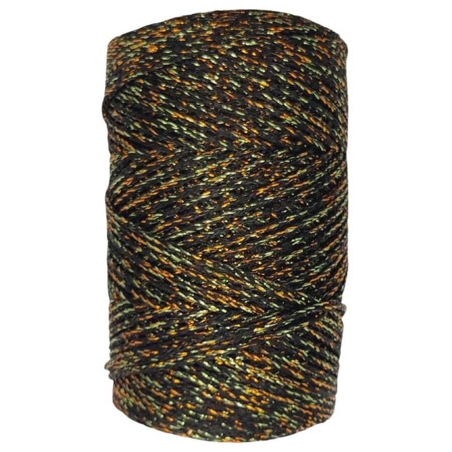 Makrome İpi 3mm Polyester Siyah Altın Simli