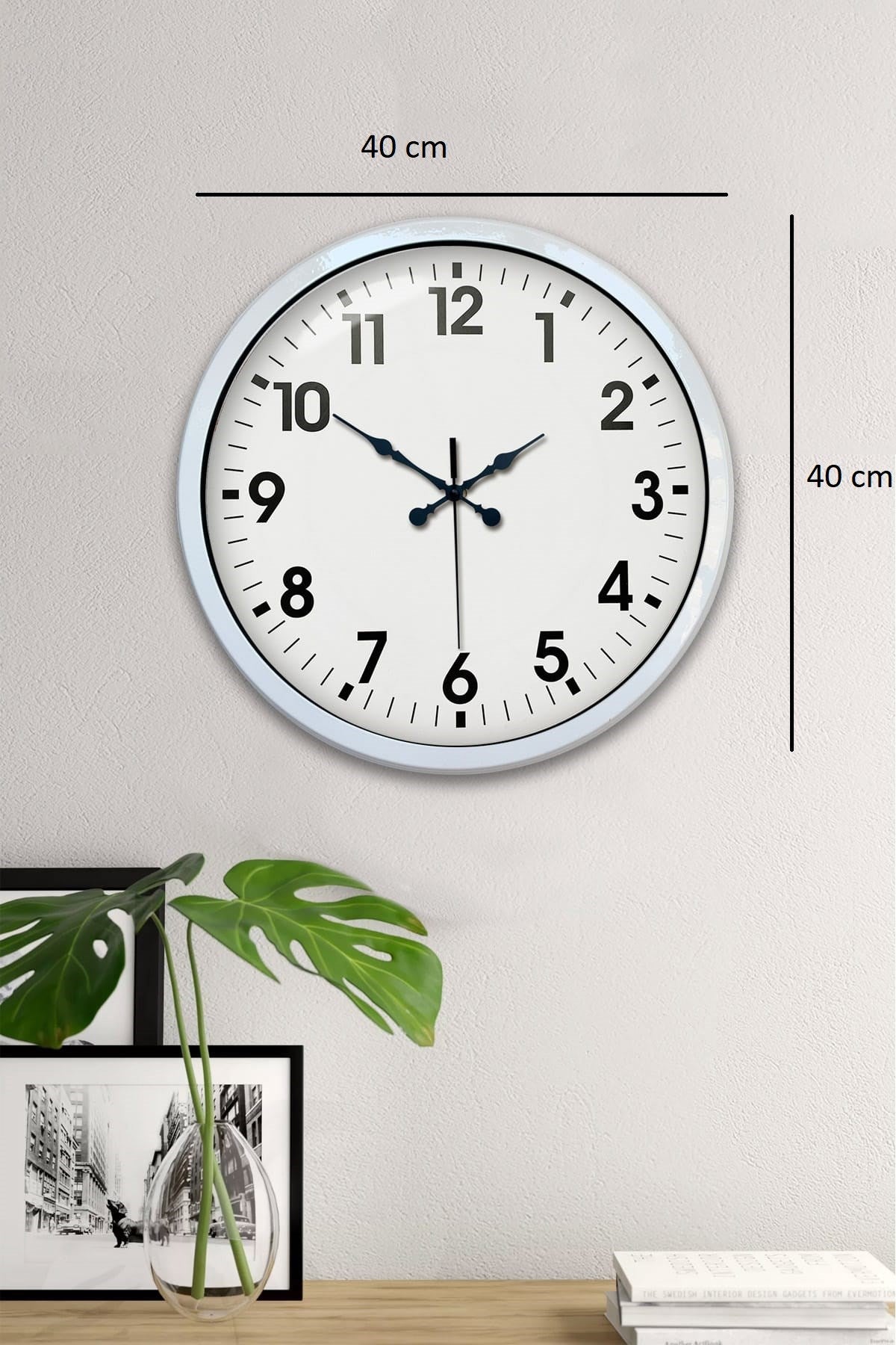 Zentime 40 Cm Metal Beyaz Klasik Duvar Saati