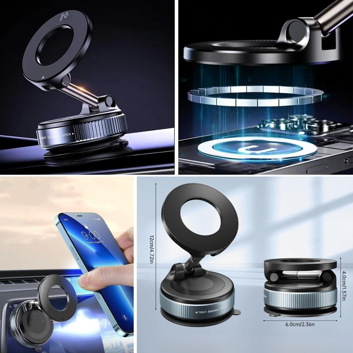 360° Döner Başlıklı Vakumlu Emişli Manyetik Telefon Tutucu – Güçlü Mıknatıslı, İz Bırakmaz