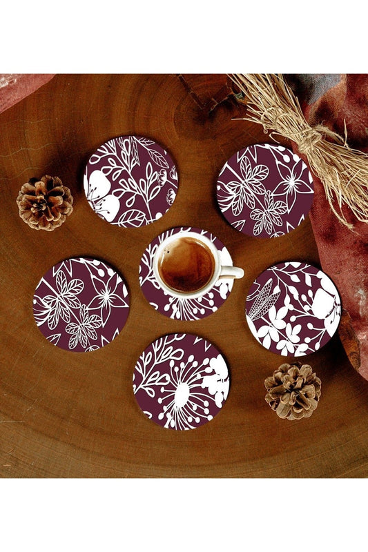 6 Adet Desenli Mdf Bardak Altlığı