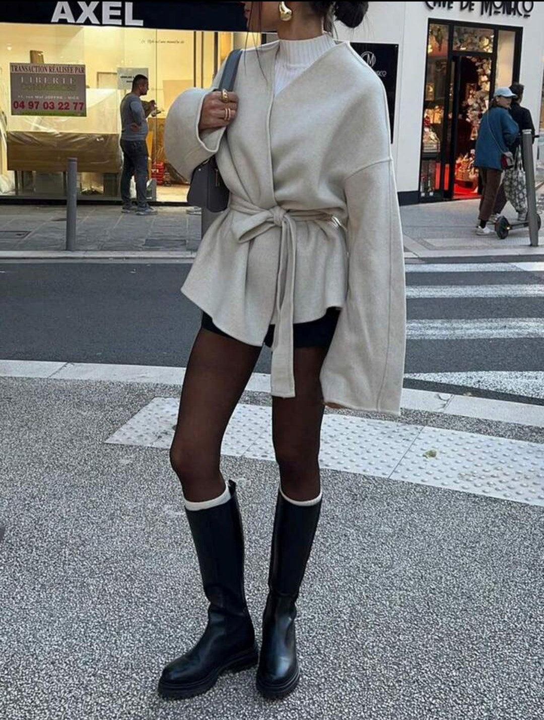 Bağlama Detaylı Rahat Kalıp Kaşmir Hırka/Ceket