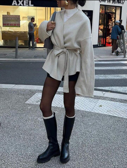 Bağlama Detaylı Rahat Kalıp Kaşmir Hırka/Ceket