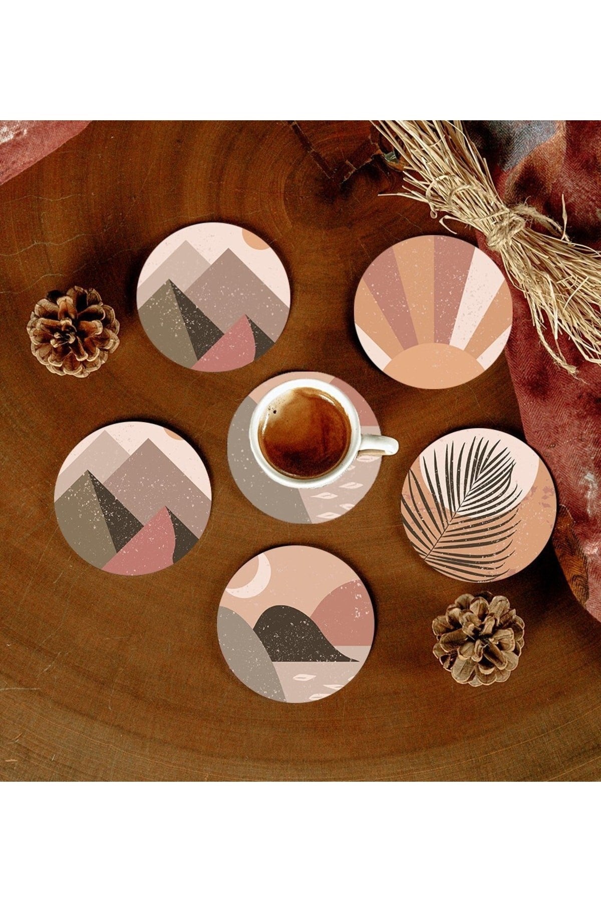 6 Adet Desenli Mdf Bardak Altlığı