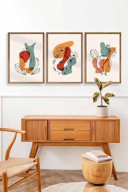 Düşündüren Şekiller Üçlü Ahşap Çerçeveli Tablo 23 x 30