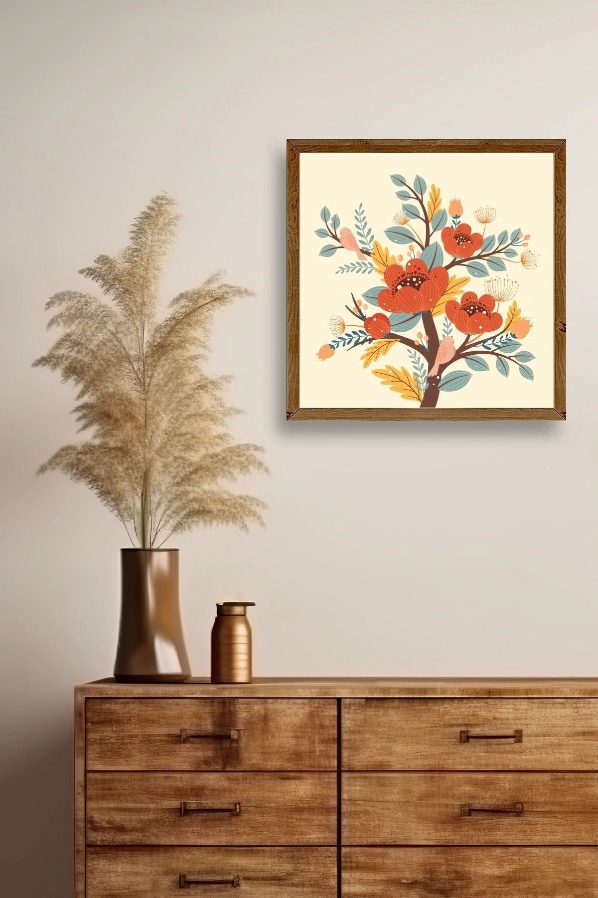 Çiçek Ahşap Çerçeveli Tablo 50 x 50