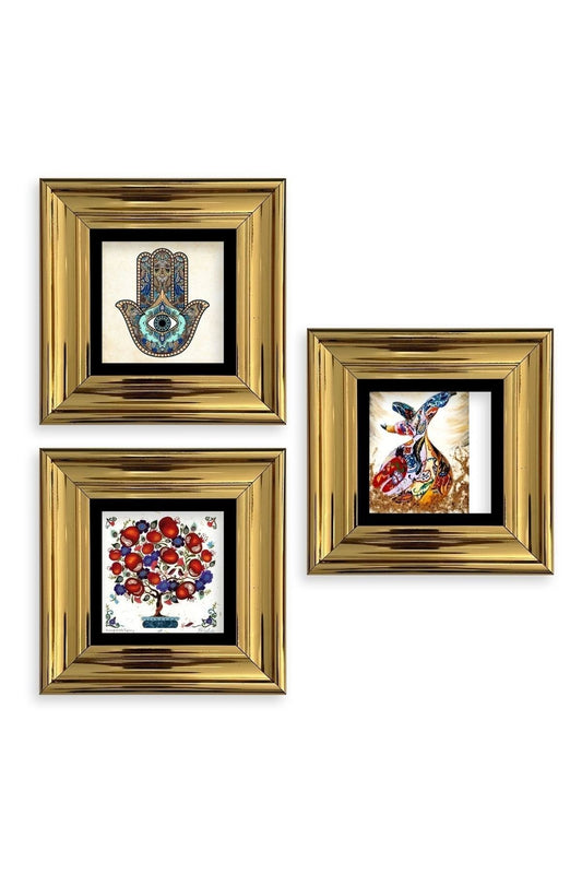 Mistik 3 lü Set Çerçeveli Taş Tablo 20 cm