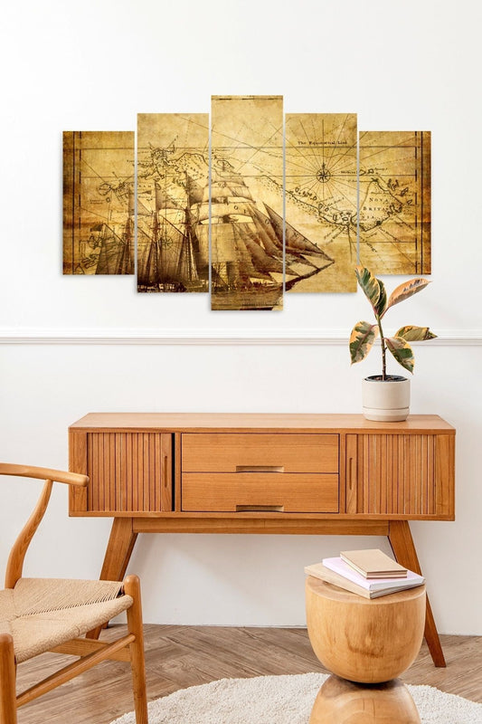 Yelkenli Manzara 5 Parçalı Mdf Tablo 60 x 100