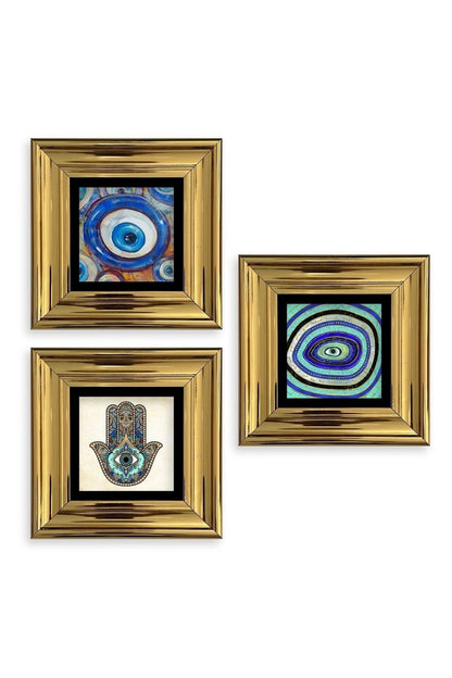 Nazar 3 lü Set Çerçeveli Taş Tablo 20 cm