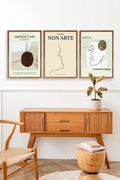 Soyut Sanat Üçlü Ahşap Çerçeveli Tablo 23 x 30