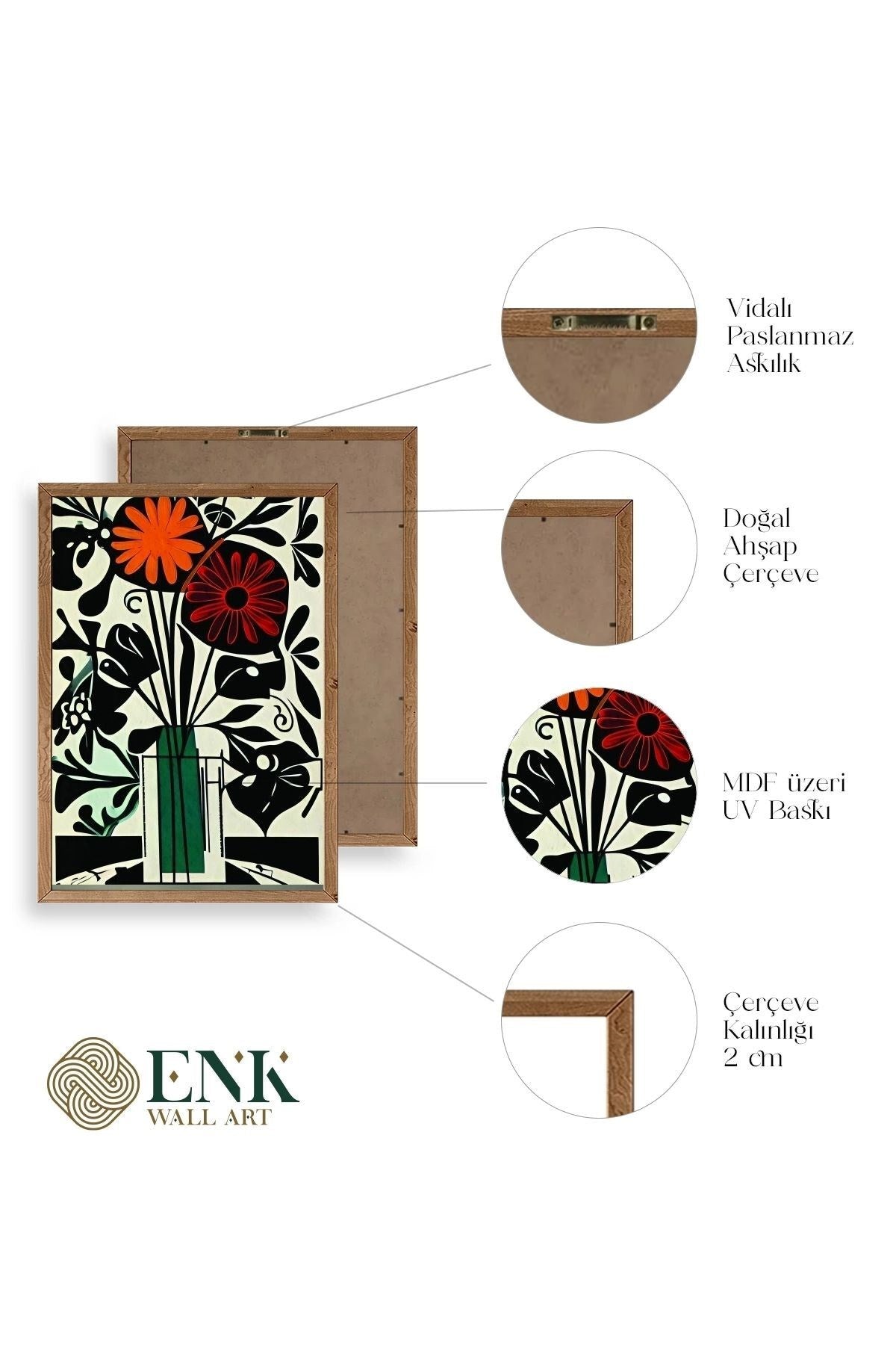 Çiçek Ahşap Çerçeveli Tablo 30 x 42
