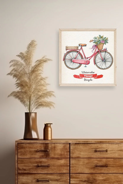 Bisiklet Ahşap Çerçeveli Tablo 23 x 23