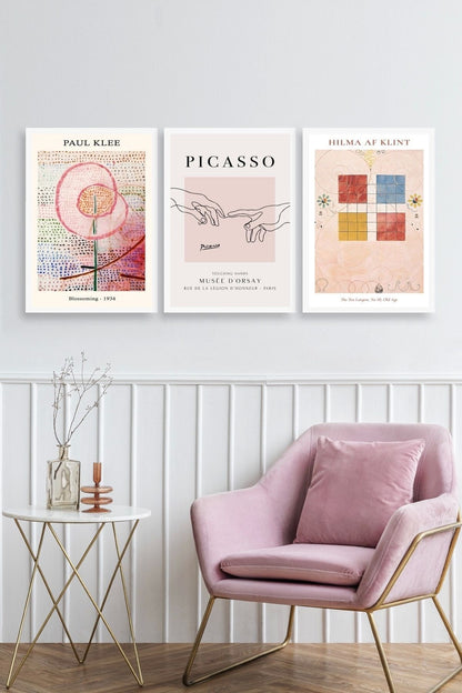 Ünlü Tablolar Üçlü Ahşap Çerçeveli Tablo 50 x 70