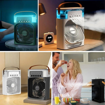 BUFFER® Taşınabilir 3 Farklı Mod Ayarlı 7 Farklı Led Işıklı Sulu Soğutmalı Taşınabilir Masaüstü USB Fan Vantilatör