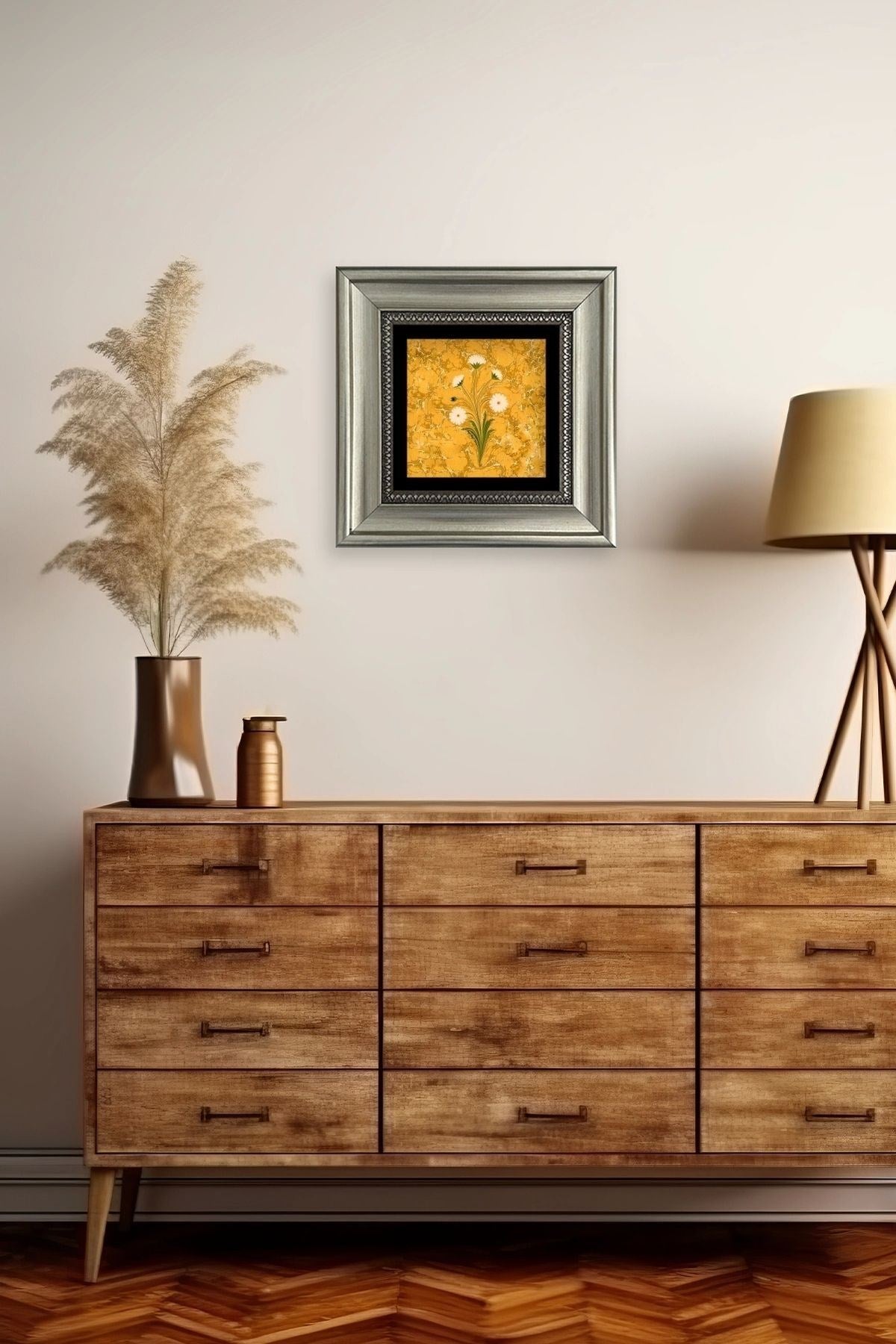 Ebru Sanatı Çiçek Çerçeveli Taş Tablo 20 cm