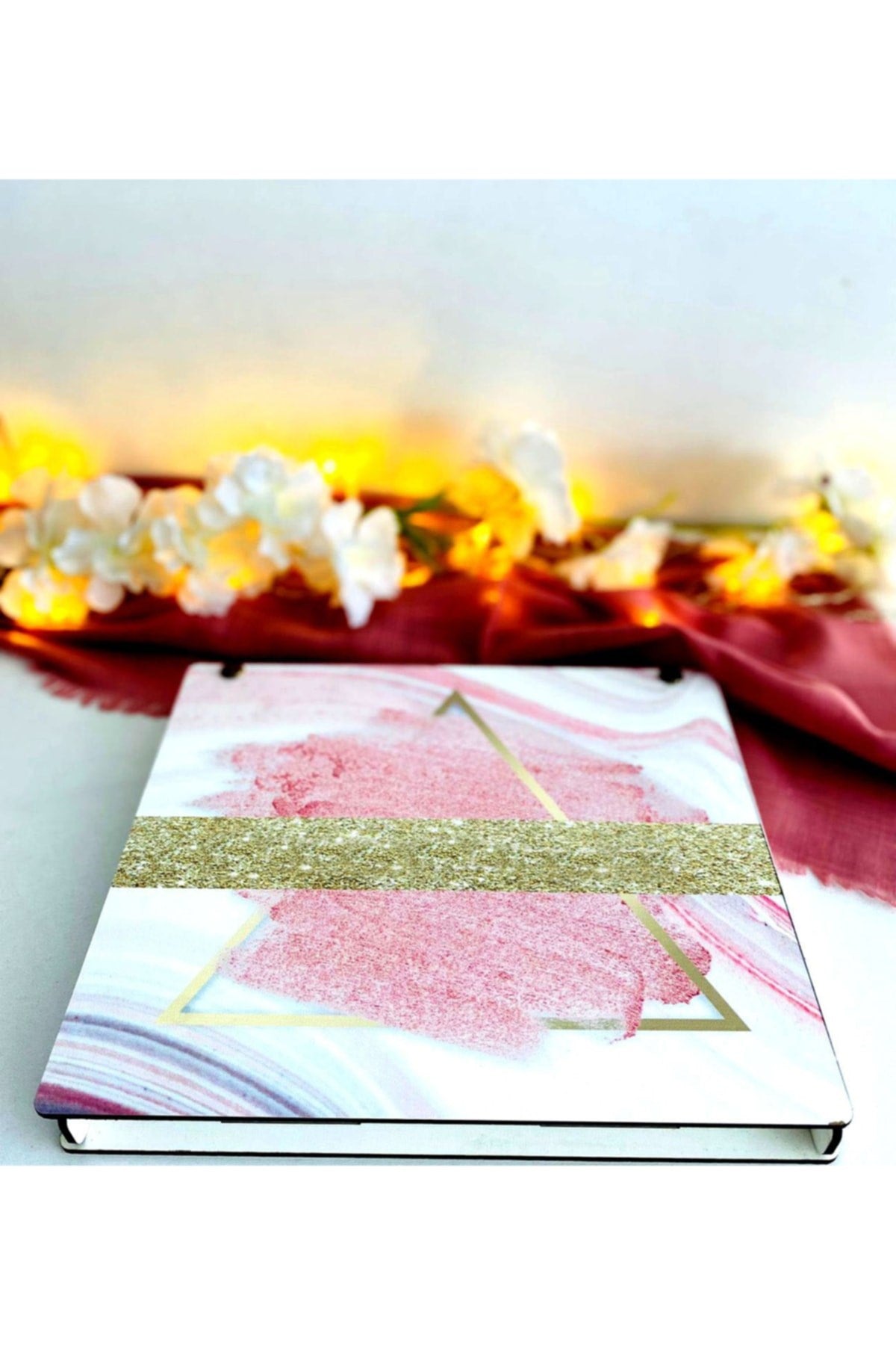 Ahşap Kutulu Ahşap Defter Kalem Seti - Pembe1