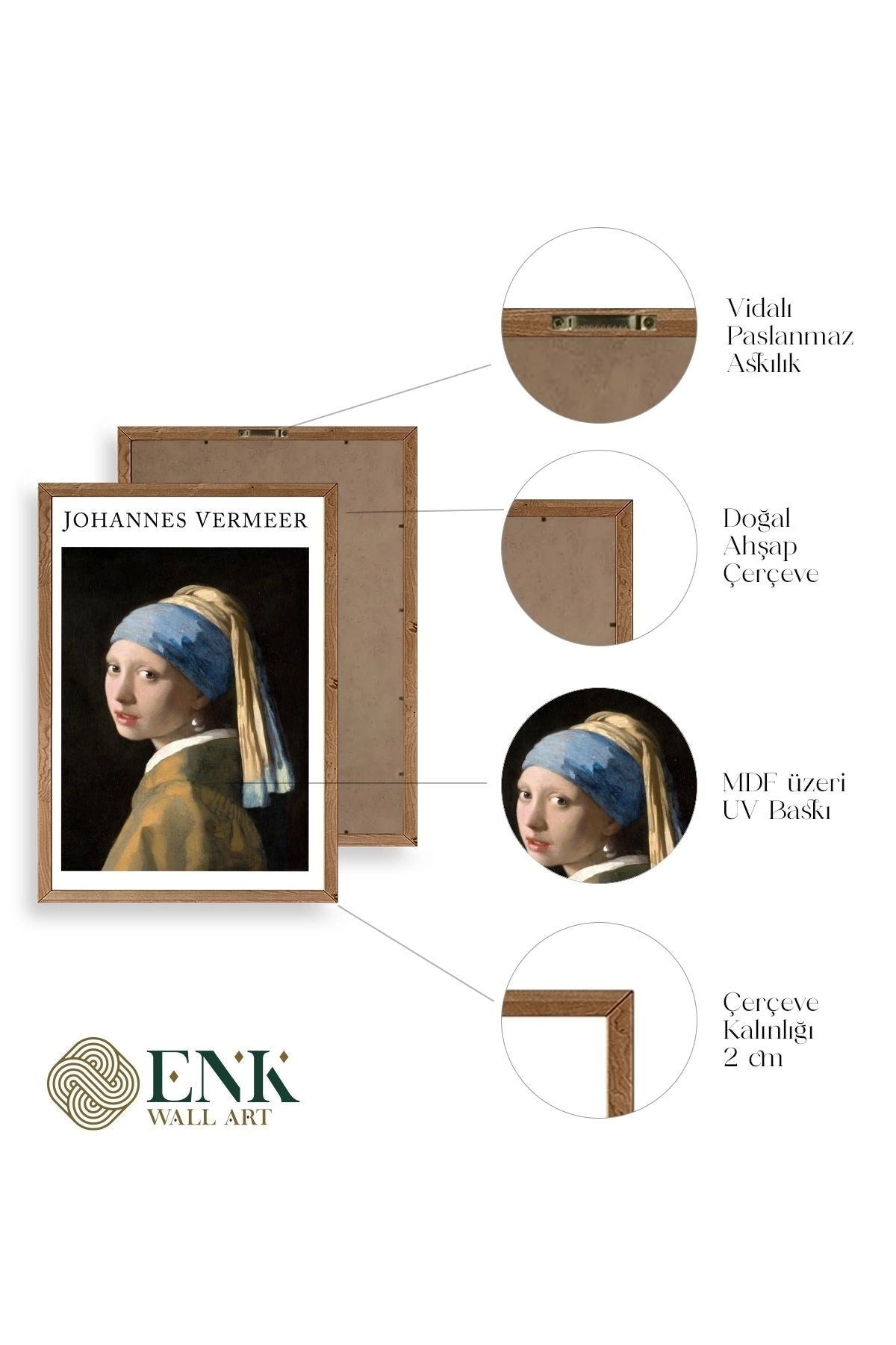 İnci Küpeli Kız Ahşap Çerçeveli Tablo 50 x 70