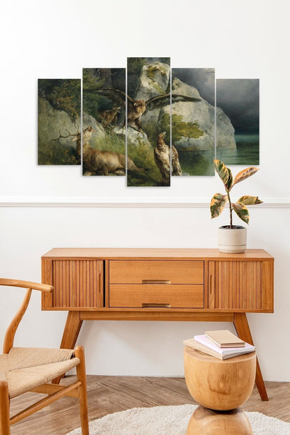 Kartal ve Geyikler 5 Parçalı Mdf Tablo 60 x 100