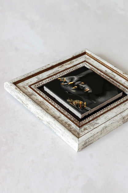 Afrikalı Kadın Çerçeveli Taş Tablo , Çerçeveli Taş Duvar Dekoru-enkcrcvtbl-00108 20 cm