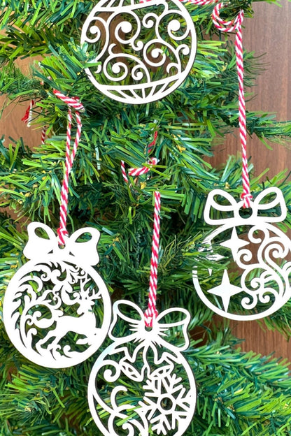 BUFFER® 10 Parça Kırmızı Beyaz İpli Fiyonk Model Ahşap Yılbaşı Ağaç Süsü