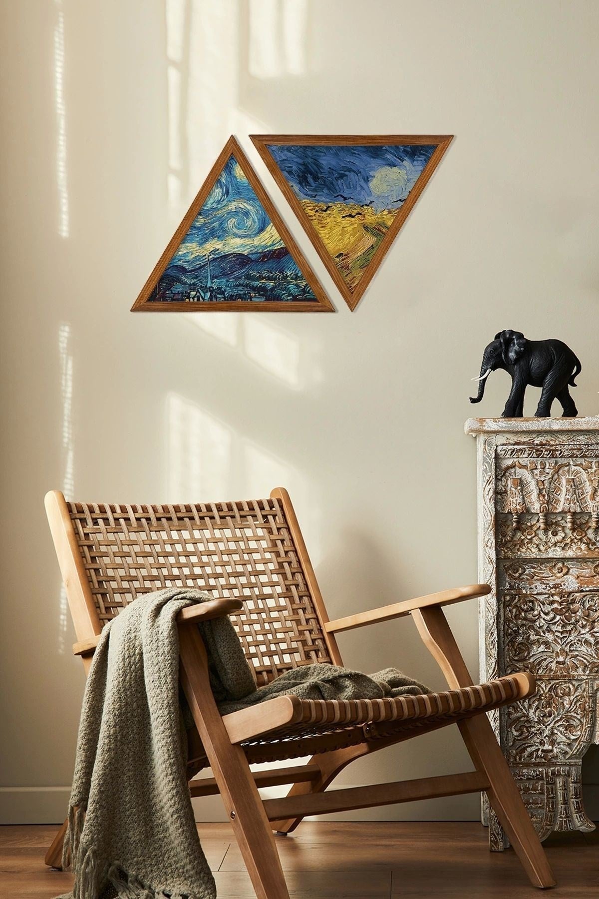 Dekoratif Üçgen Çerçeveli Ahşap Tablo Set 35 x 40