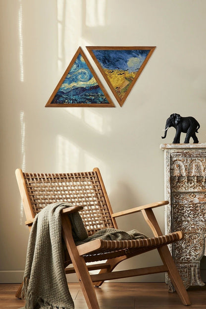 Dekoratif Üçgen Çerçeveli Ahşap Tablo Set 35 x 40