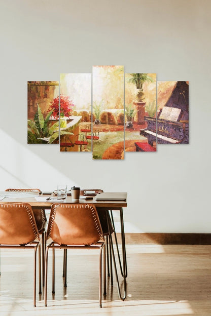 Piyano ve Şehir 5 Parçalı Mdf Tablo 60 x 100