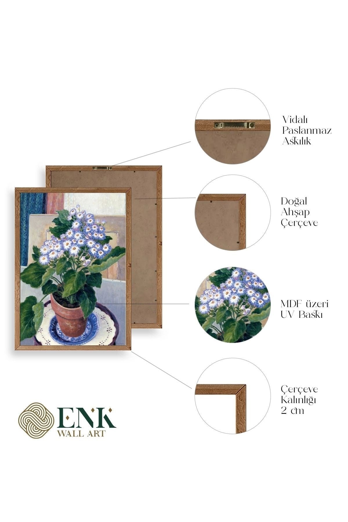 Saksıdaki Çiçek Ahşap Çerçeveli Tablo 50 x 70