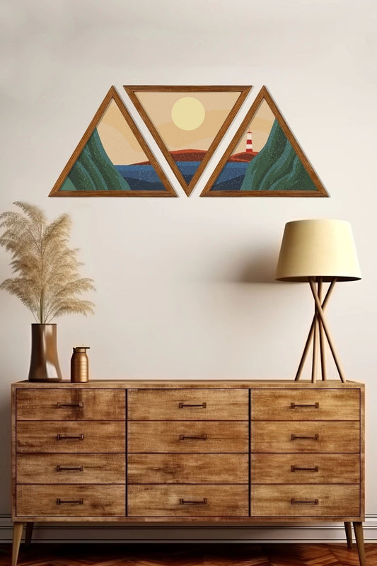 Dekoratif Üçgen Çerçeveli Ahşap Tablo Set 35 x 40