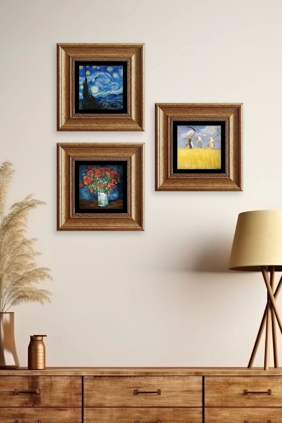 Van Gogh 3 lü Set Çerçeveli Taş Tablo 20 cm