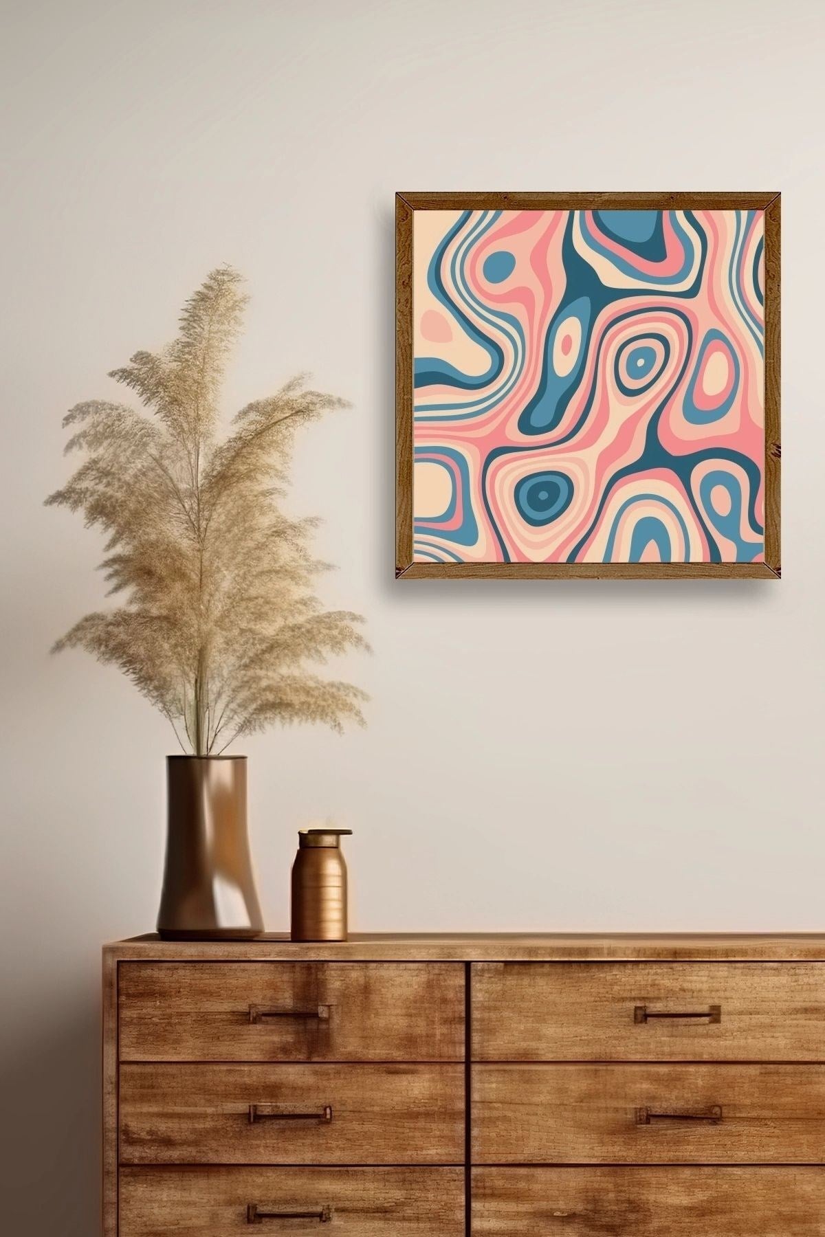 Soyut Ahşap Çerçeveli Tablo 42 x 42