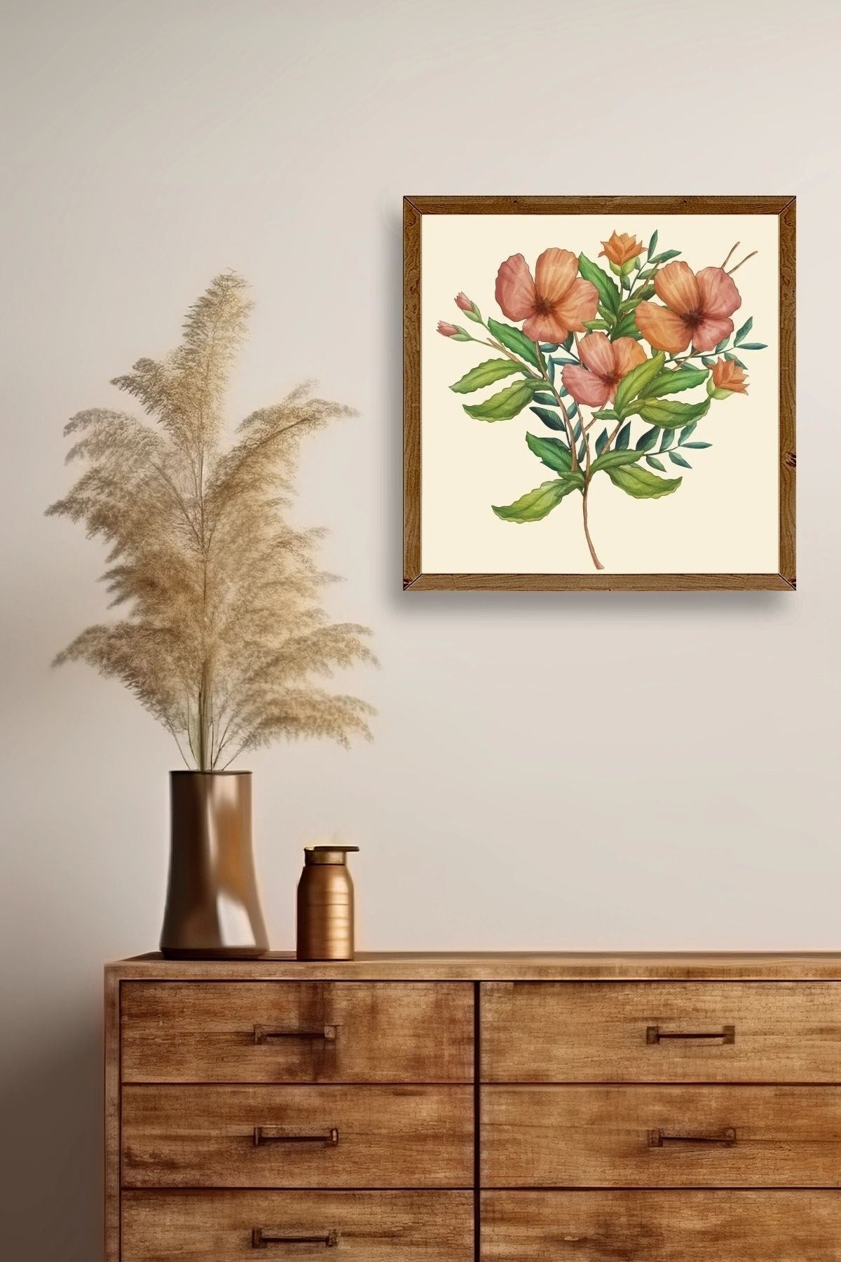 Çiçek Ahşap Çerçeveli Tablo 50 x 50