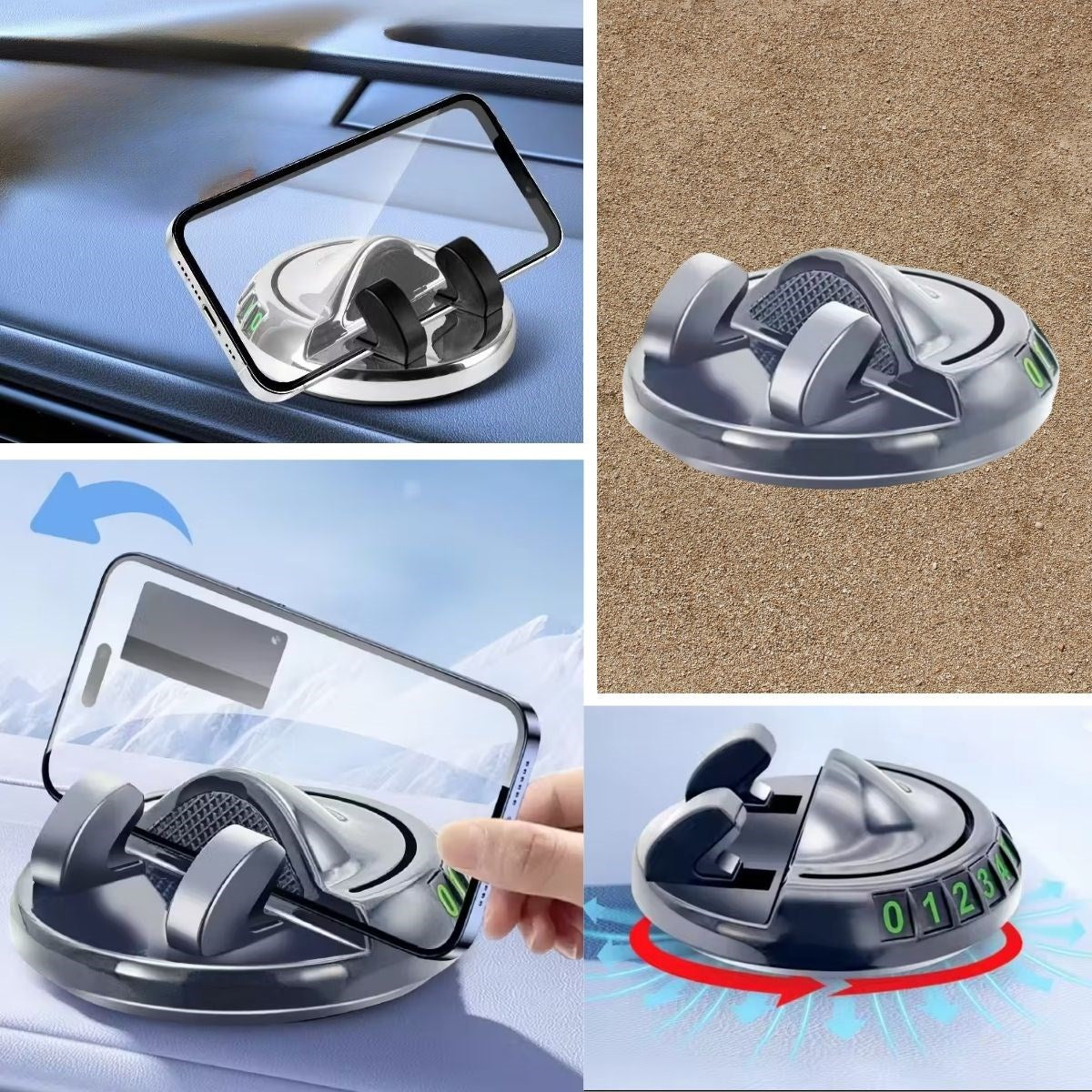BUFFER® Numaratörlü Güçlü Yapışkanlı 360 Derece Dönebilen Su Geçirmez Araç İçi Telefon Tutucu Plastik Aparat
