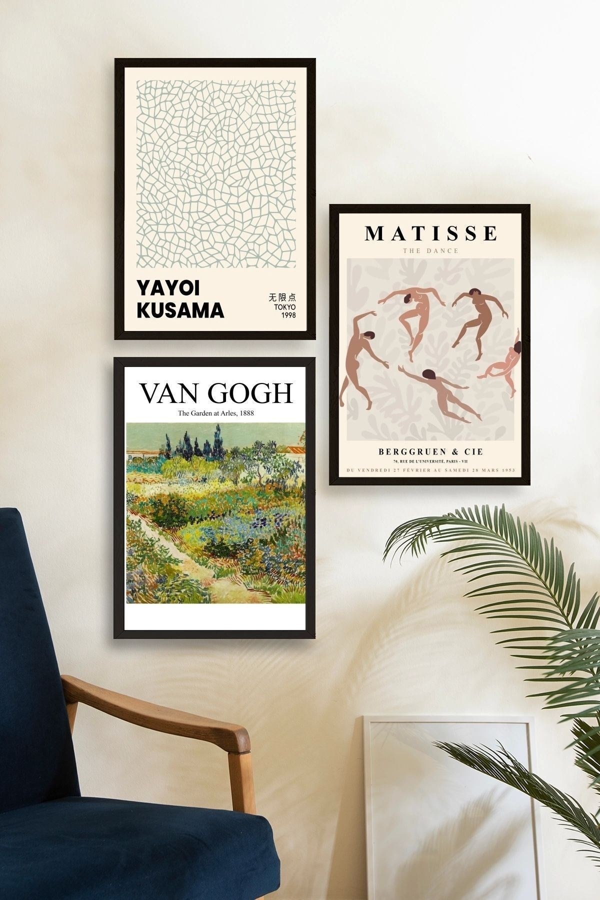 Ünlü Tablolar Üçlü Ahşap Çerçeveli Tablo 50 x 70