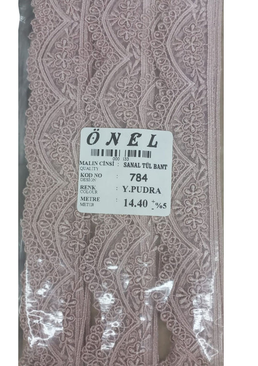 Dantel Polyester Sanal Tül Bant Y.Pudra 14,40 Metre En 3 cm ON-784-PU
