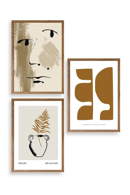 Modern Üçlü Ahşap Çerçeveli Tablo 23 x 30