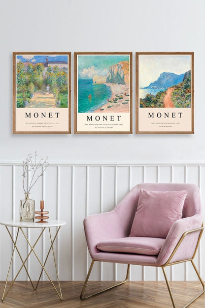 Monet Üçlü Ahşap Çerçeveli Tablo 50 x 70